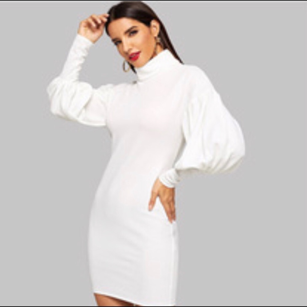 Bodycon white rollneck mini dress